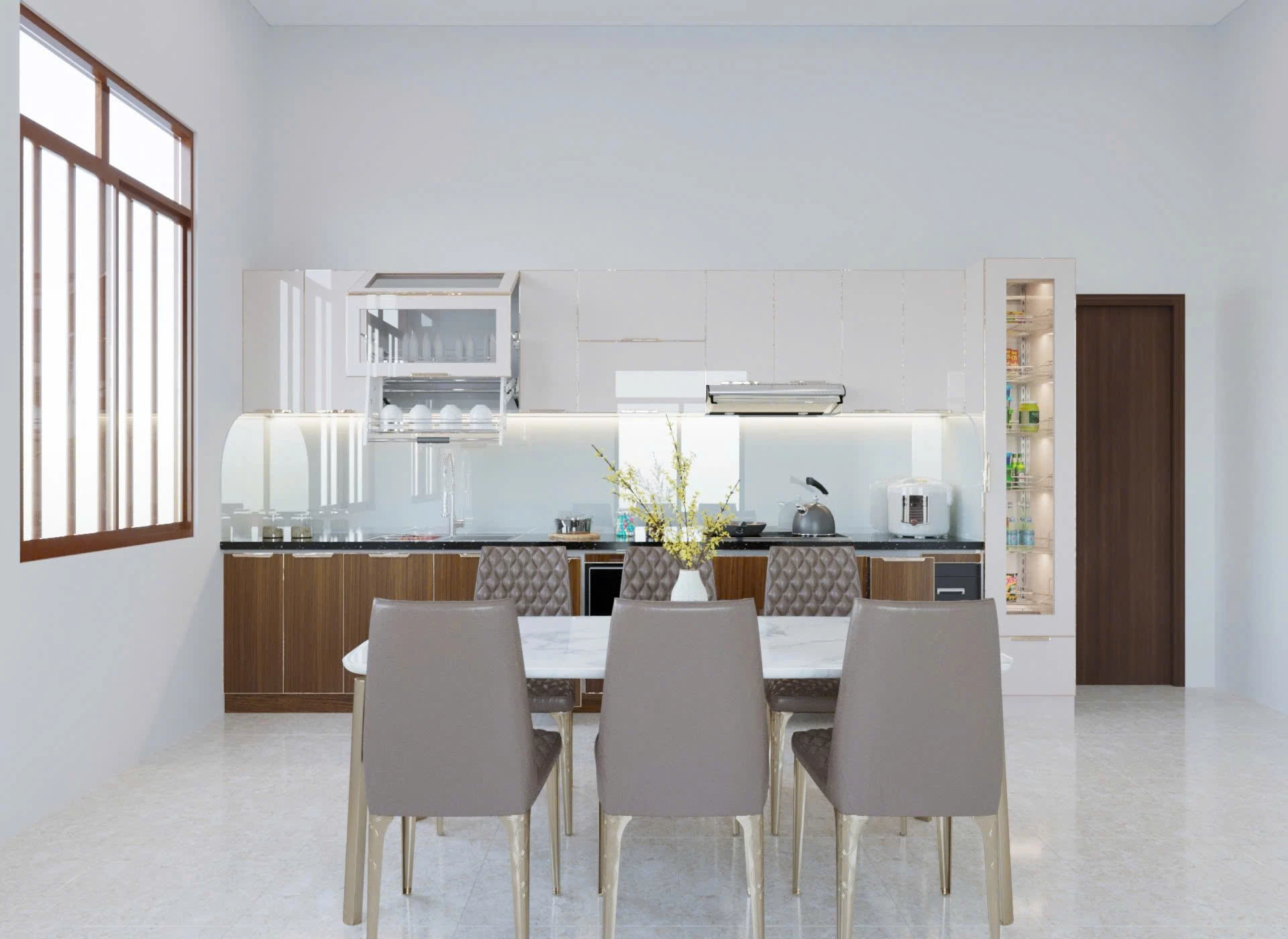 Tủ Bếp Inox304 Cánh Kính Chữ I (Mã SP: 121)